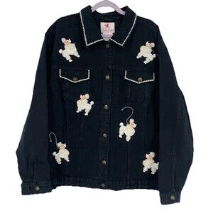 Quacker Factory Denim Jacket 3X Embroidered Poodle Rhinestones Bling Craft Art